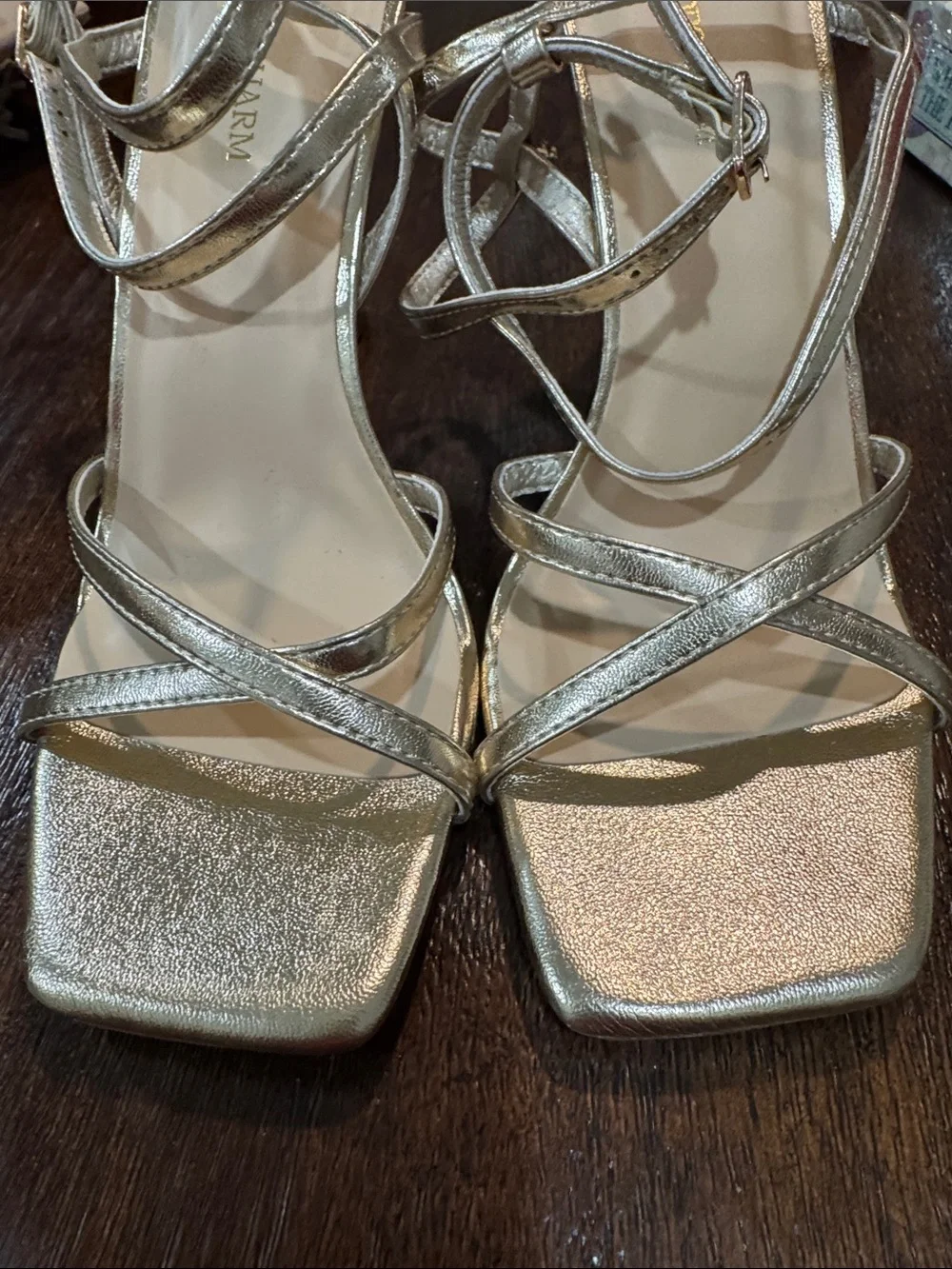 Loopcharm Gold Strappy High Heel Sandals - Women's Dress Shoes size 8